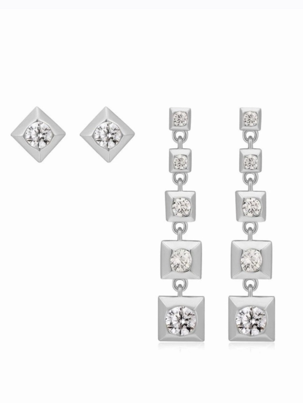 Pyramid Drop Stud Earrings Silver |LUVAJ
